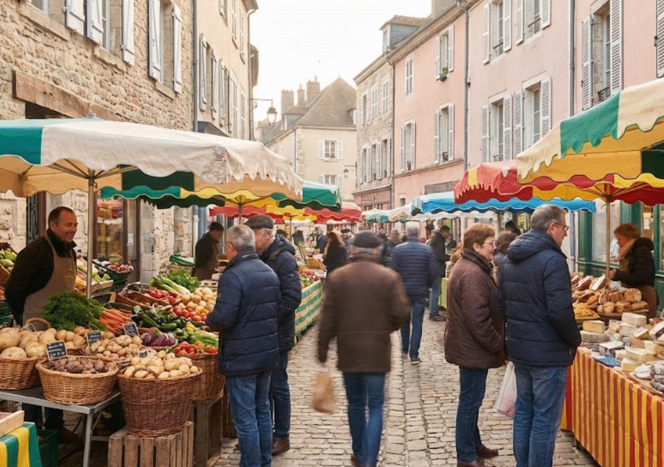 French outdoor market scene in Arpajon (Essonne)